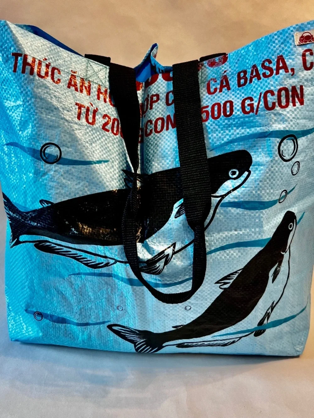 Blue Whale Tote Bag • Upcycled Feed Sack Market Tote